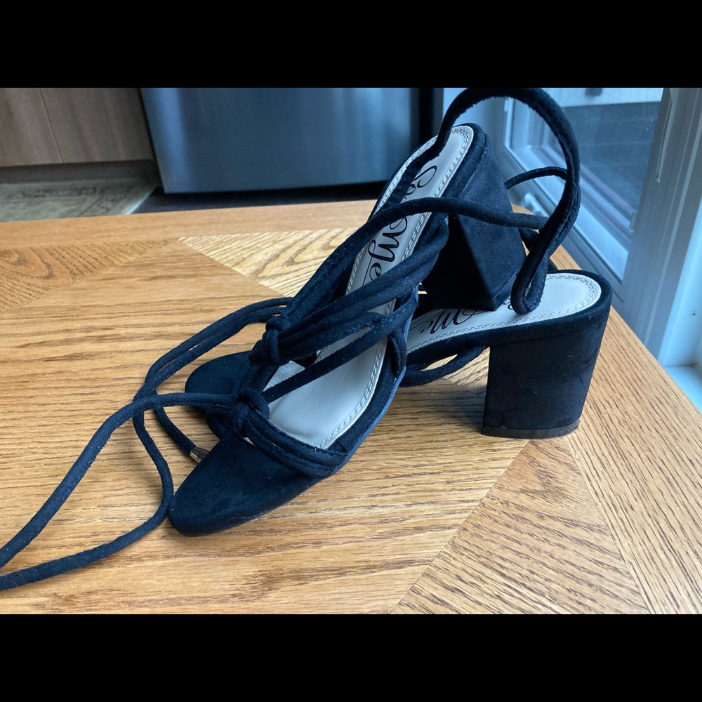Forever 21 suede black block heel sandals, size 6